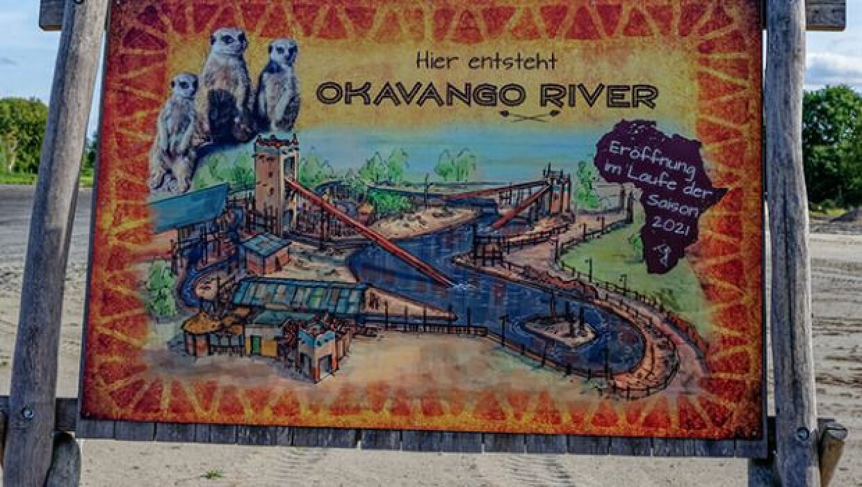 Jaderpark Okavango River neu 2021 Baustelle Plakat