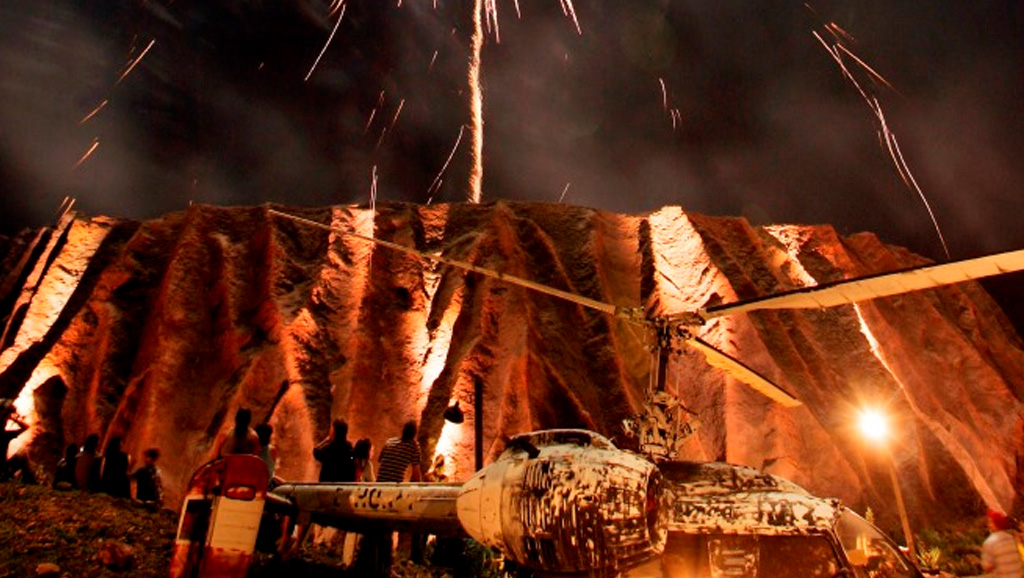 Feuerwerk über dem Vulkan im Filmpark Babelsberg