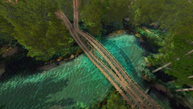 Mystic Timbers über Fluss - Kings Island Animation