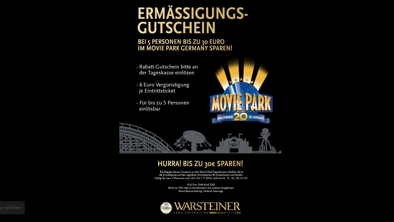 Warsteiner Movie Park-Gutschein 2016