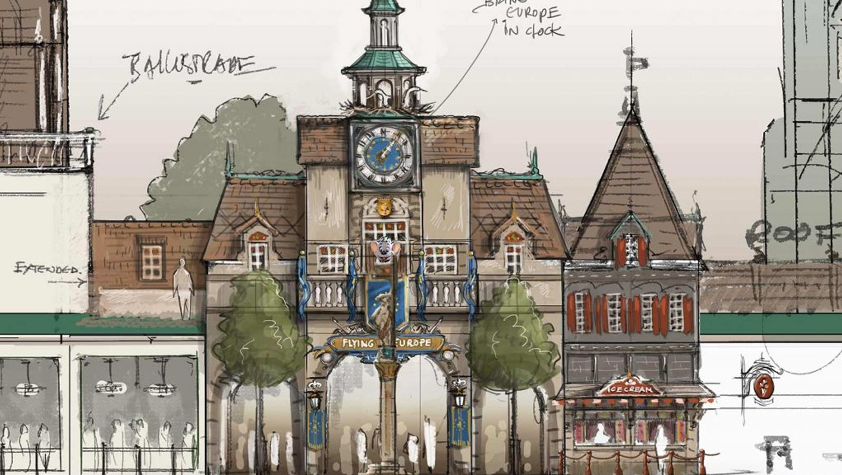 Europa-Park Rathaus Project V Fassade Konzeptzeichnung