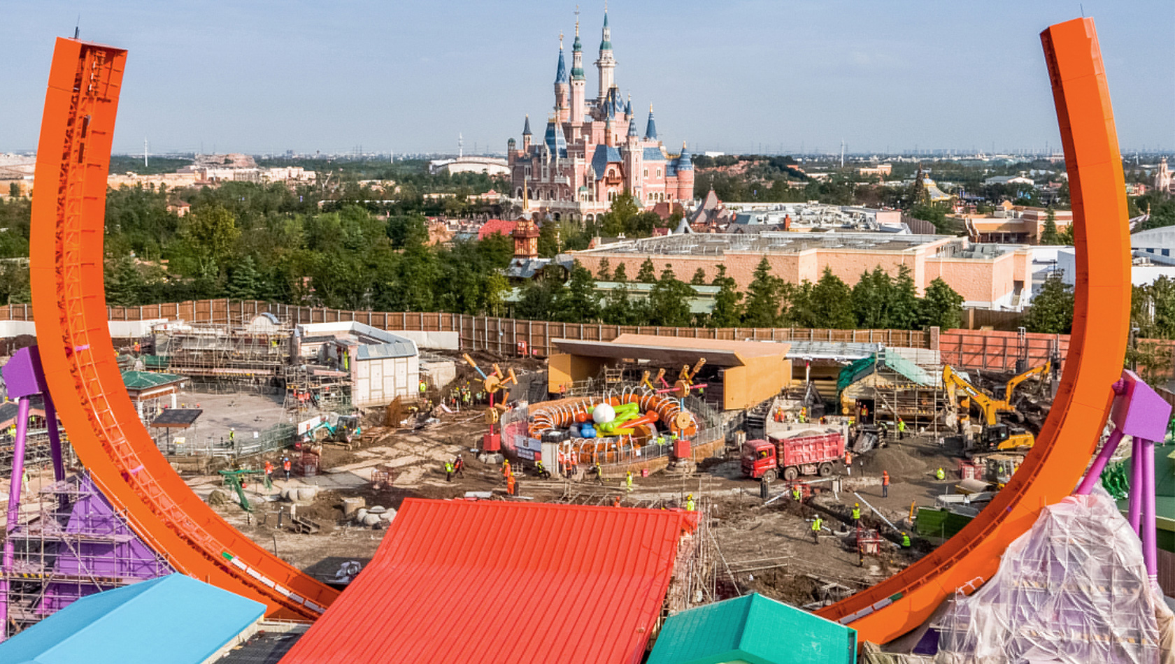 Bau des neuen Themenbereich Toy Story Land in Disneyland Shanghai