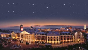 Europa-Park Hotels im Winter am Abend