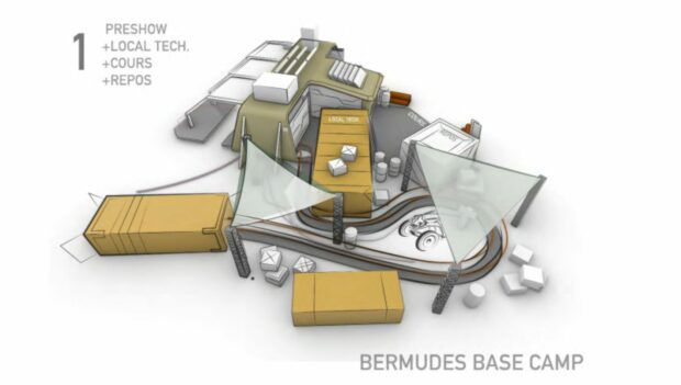 Ein Konzept der Station von "Project Bermude" mit "Rocking Boat" in Futuroscope