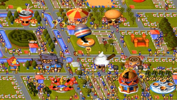 Screenshot aus dem Spiel Theme Park aus dem Jahr 1994