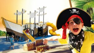 Die Neuheit der Saison 2022 in Parc Ange Michel, ein Piratenschiff für Kinder