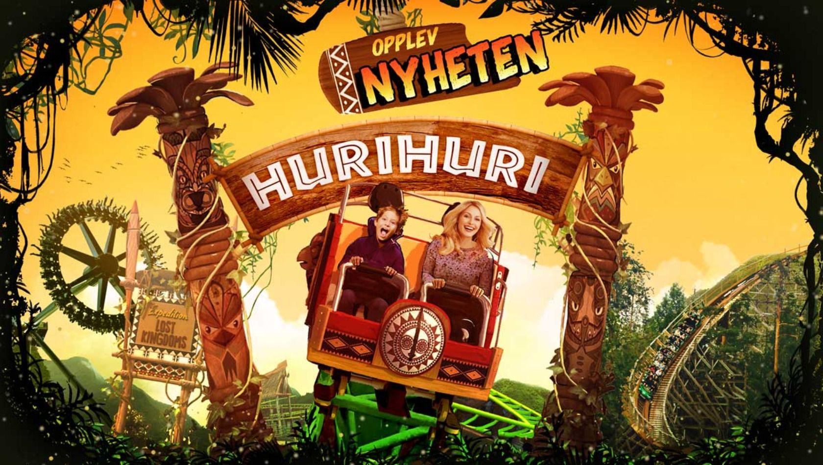 Ein Werbebild der Achterbahn HuriHuri im Freizeitpark Tusenfryd