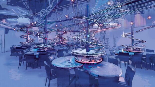 Ein Konzept des Achterbahn-Restaurants "Space Loop" im Freizeitpark Futuroscope