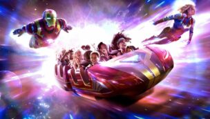 Ein Konzept der neuen Achterbahn Avengers Assemble: Flight Force im Disneyland Paris