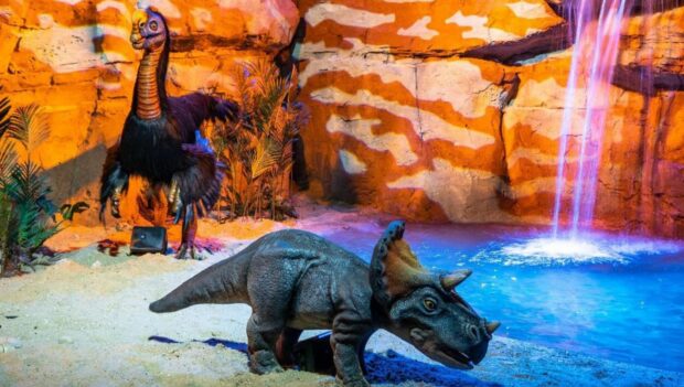 Ein Einblick in den Themenbereich "Dinosaurland" in Djurs Sommerland mit einem Dino und einem Dodo