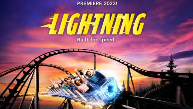 Ein Werbebild der Katapult-Achterbahn "Lightning" in Furuvik