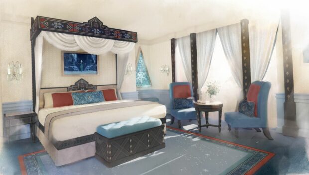Konzeptzeichnung eines Zimmers zu Frozen (Die Eiskönigin) im "Disneyland Hotel" des Disneyland Paris