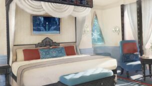 Das Bett im Frozen-Zimmer des Disneyland Hotel im Disneyland Paris