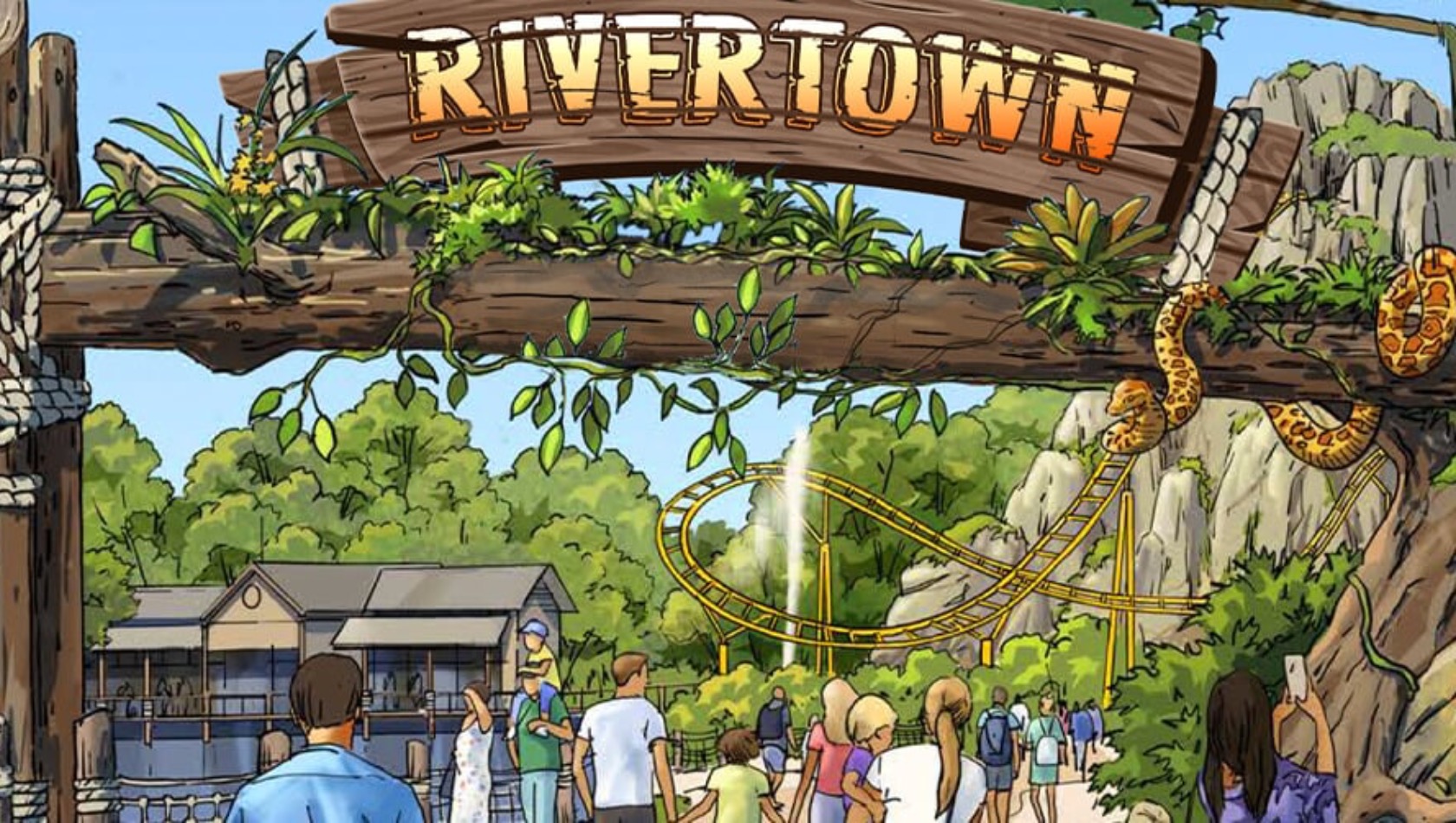 Konzept vom Eingang des neuen Themenbereichs River Town in Dreamworld